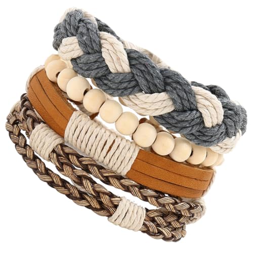 Ipetboom 4stücke Geflochtene Lederarmbänder Für Damen Und Herren Stapelbar in Verschiedenen Stilen Lässiges Accessoire Für Alltag Und Freizeit von Ipetboom