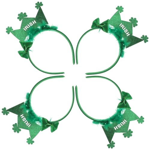 Ipetboom 4 Stück Stirnband St. Patricks Day Partyhut St. Patrick Day Party-kopfschmuck Kobold Kostüm Damen Grüne Mützen Für Frauen Grünes Kleeblatt-stirnband Pop Haarschmuck Grüßer von Ipetboom