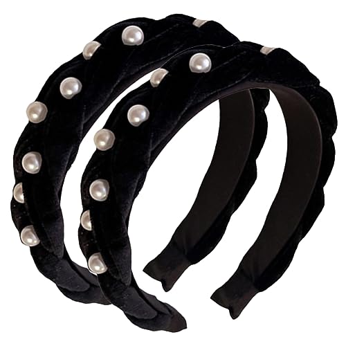 Ipetboom 4 Stück Stirnband aus Perlensamt Perlenzubehör schwarze Stirnbänder Damen-Stirnband Tiara Stirnbänder für Damen Perlenstirnband für Mädchen Temperament Kopfbedeckung Liner Fräulein von Ipetboom