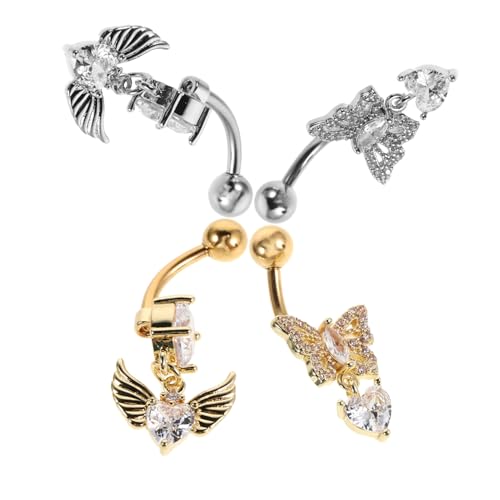 Ipetboom 4 Stück Teiliges Bauchnabelpiercing Herzförmigen Zirkonia Schmetterlingsdesign Edelstahl Eleganter Körperschmuck für Frauen Einfache Handhabung Vielseitig für Alltag und Party von Ipetboom