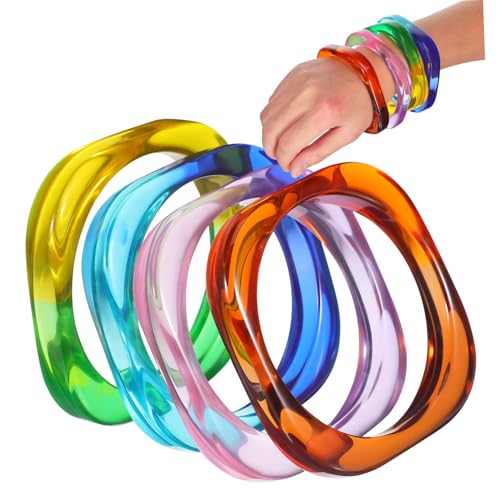 Ipetboom 4 Stück Teiliges Damen Armreifen aus Transparentem Bunte Bangles in Grün Blau und Orange Chunky Armbänder für Vielseitige Anlässe und Stilvolle Outfits von Ipetboom