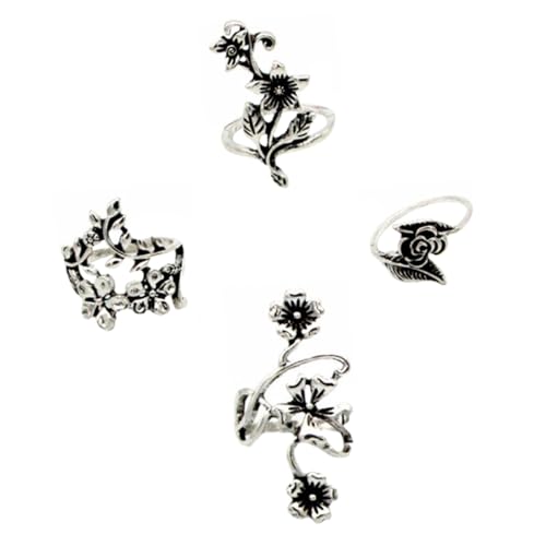 Ipetboom 4 Stück Teiliges Damen Vintage Ring aus Hochwertiger Legierung Zarte Blumen und Designs Retro Stil Leicht und Langlebig als Modisches Finger und Knöchelring Schmuckstück von Ipetboom