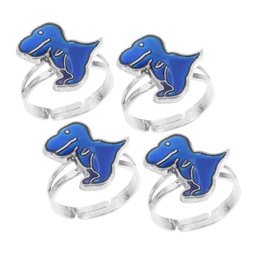 Ipetboom 4 Stück Teiliges Dinosaurier Stimmungsring für Verstellbare Offene Ringe Farbwechselndes Thermochrom material für Mädchen und Jungen Modisches Schmuckaccessoire von Ipetboom