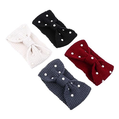 Ipetboom 4 Stück Teiliges Elastisches Strick Stirnband mit Perlen Weiches Winter Haarband für Damen und Mädchen Dehnbar mit Elegantem Schleifen Design Atmungsaktiv und Komfortabel als von Ipetboom