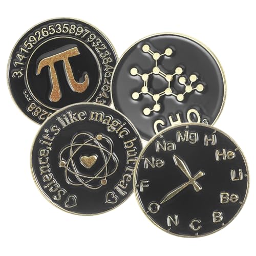 Ipetboom 4 Stück Teiliges Emaille Broschen mit Wissenschafts Mathe symbolen Kreative Schwarze Runde Anstecknadeln für Kleidung Rucksack Hut Jacke Unisex Modische Accessoires von Ipetboom
