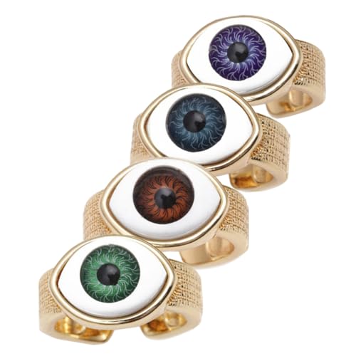 Ipetboom 4 Stück Teiliges Evil Eye Ring aus Kupferfarbenem Verstellbare Leichte Unisex Fingerringe mit Ästhetischem Goth Design Modisch für Herren und Damen Geeignet für Alltag und Party von Ipetboom