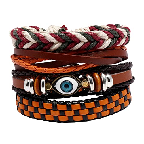 Ipetboom 4stücke Geflochtenes Armband Im Bohemia-stil Armband Mit Handgelenkskette Für Männer Modeschmuck Aus Pu-material Handgelenkschmuck Für Partys Und Alltag von Ipetboom