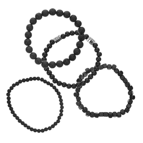 Ipetboom 4 Stück Teiliges Herrenarmband mit Elastischem Band Schwarzer Perle und Zirkonia Kratzfestes Schmuckaccessoire für Party Alltag und Formelle Anlässe von Ipetboom