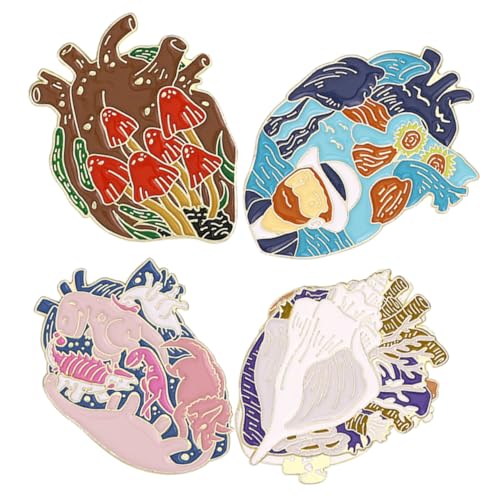 Ipetboom 4 Stück Teiliges Herzbroschen Kreative Anstecknadeln für Jacken Taschen Kleidung Dekorative Pins mit Einzigartigem Ölgemälde Design für Freunde Familie von Ipetboom