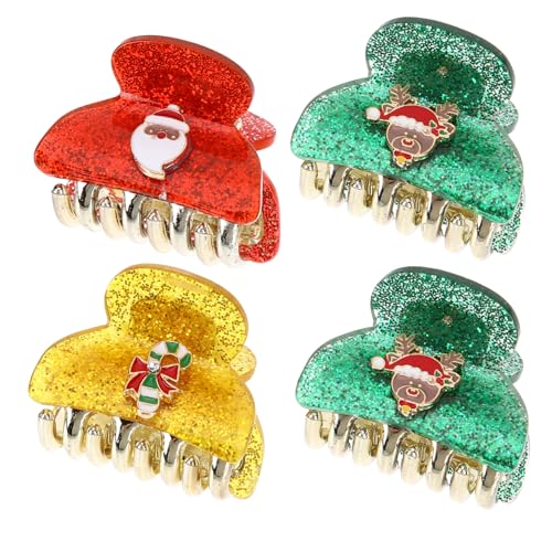 Ipetboom 4 Stück Teiliges Kleine Weihnachts-haarklammern in Rot Gelb Grün Kreative Krallenclips für Damen Festliche Haaraccessoires für Party Alltag und Geschenkideen von Ipetboom