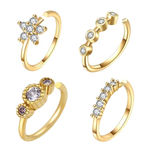 Ipetboom 4 Stück Teiliges Nasenclip schmuckset mit funkelnden Steinen Verstellbare Schmerzfreie Nasenringe für Frauen Goldfarbene Softknorpel nasenmanschetten Modisches Fake Piercing für von Ipetboom