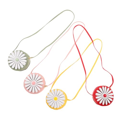 Ipetboom 4 Stück Teiliges Schultertaschen mit Niedlichem Gänseblümchenmotiv Kleine PU Umhängetaschen für Mädchen Handliche Reißverschlossene Mini Handtaschen für Kleinkinder für Alltag von Ipetboom