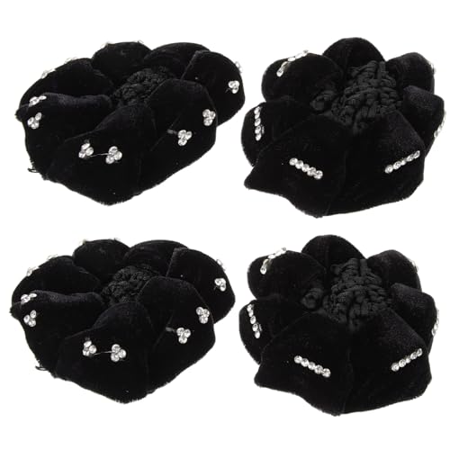 Ipetboom 4 Stück Teiliges Schwarzes Haarnetz aus Goldschimmerndem Samt mit Strassbesatz Eleganter Dutt Haarschmuck für Damen Ballett Krankenschwestern und Tänzerinnen Einfach Anzuwenden von Ipetboom