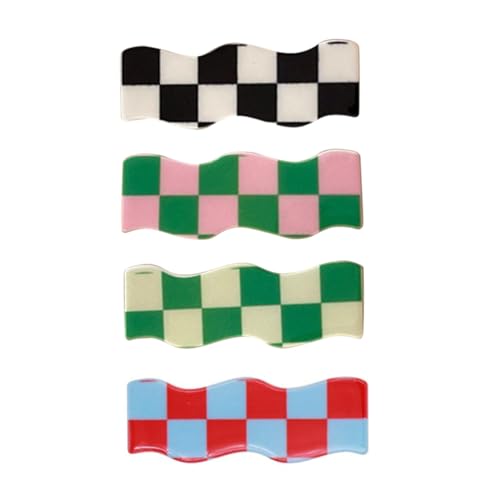 Ipetboom 4 Stück Teiliges Süße Wellenförmige Haarspangen mit Farbigem Karomuster Haarklammern aus Resin für Damen Vielseitiger Haarschmuck für Alltag Party Hochzeit und Zufällige Farbe von Ipetboom