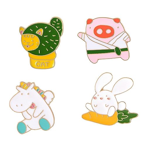 Ipetboom 4 Stück Teiliges Tierbroschen Legierung Kreative Cartoon Designs für Kleidung Taschen Kaninchen Schwein Leicht Langlebig von Ipetboom