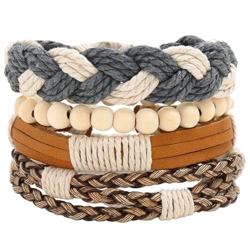 Ipetboom 4 Stück Teiliges Verstellbares Lederarmband Geflochtene Armbänder für Damen und Herren Stapelbare Vintage accessoires Modisch für Alltag Reisen Party und Freizeit von Ipetboom