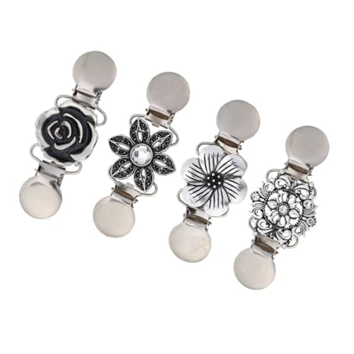 Ipetboom 4 Stück Vintage Broschen Set Teilig Silberne Duckbill Clips mit Cardigan und Schalspangen Praktische Kleidungsklammern für Pullover Mäntel Kleider und Anzüge Langlebiges Material von Ipetboom