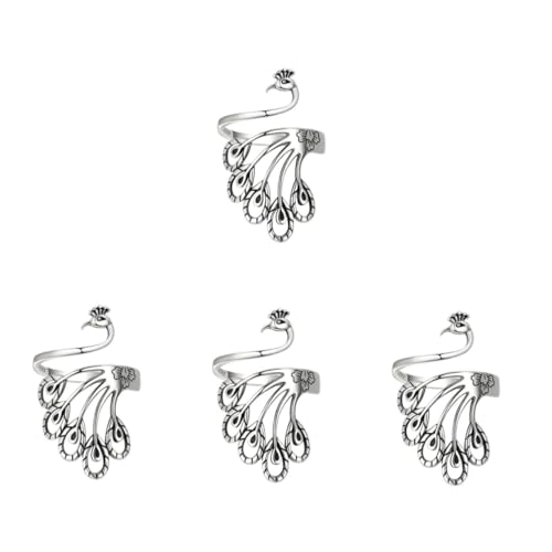 Ipetboom 4 Stück Vintage Pfauenring Damen Verstellbar Retro Finger Ring für Häkelbedarf Eleganter Schmuck für Verschiedene Anlässe Zufällige Zirkonfarbe von Ipetboom