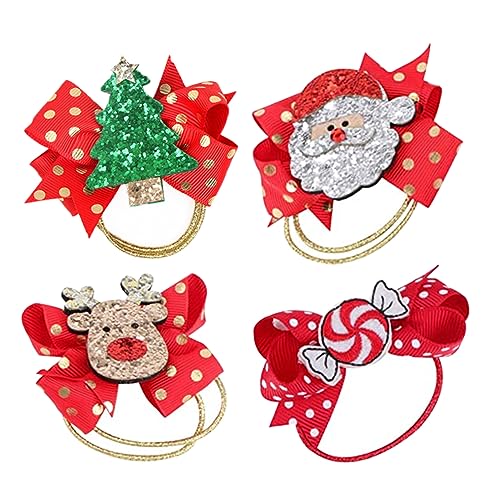 Ipetboom 4 Stück Weihnachtshaargummis Elastische Haargummis Für Babys Haarschleifen Bands Weihnachtshaarbänder Haarbindungen Haargummis Stifte Klare Haargummis Polyester von Ipetboom
