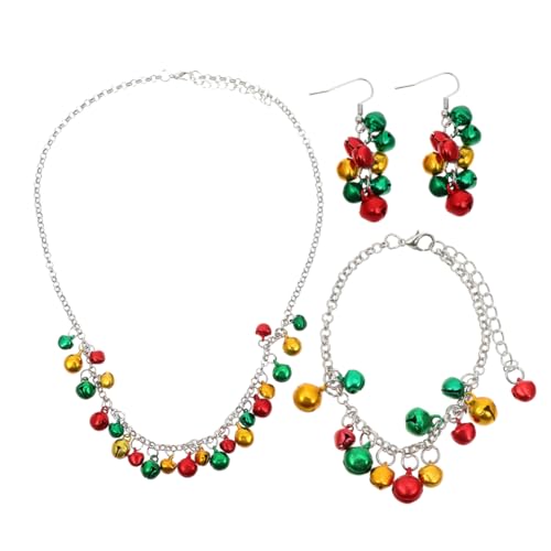 Ipetboom 4 Stück Weihnachtsketten-Set Zubehör Glocken Weihnachten Festtagsschmuck Party Weihnachtsschmuckset Jingle Bell Schmuck Weihnachtsglocke Ohrring Mädchen Schmuck Halskette von Ipetboom