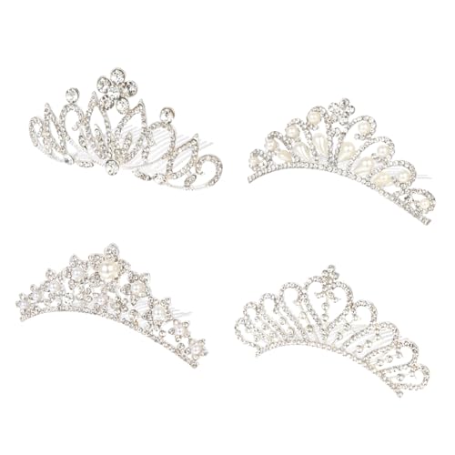 Ipetboom 4 Stück krone Haar kämme Kinderkronen Perlenkamm Perlenkopfschmuck Hochzeitsprinzessin Stirnband Mini-Kronenkamm Perle Tiara Krone Mädchen Krone Kopfschmuck Legierung Silver von Ipetboom