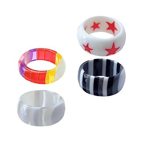 Ipetboom 4 Stück Dekorative Fingerringe Aus Harz Für Damen Stylische Fingerdekoration Für Partys Geburtstage Und Alltag Einzigartige Mehrfarbige Ringsets Im Boho Stil Geeignet Für von Ipetboom