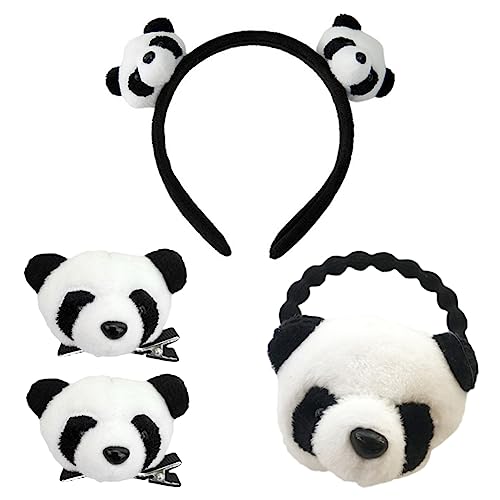 Ipetboom 4Stücke Teiliges Cartoon Panda Haaraccessoire Haarband Haarklammer Haargummi Für Langlebiges Plüschmaterial Für Partys Alltagskostüme von Ipetboom