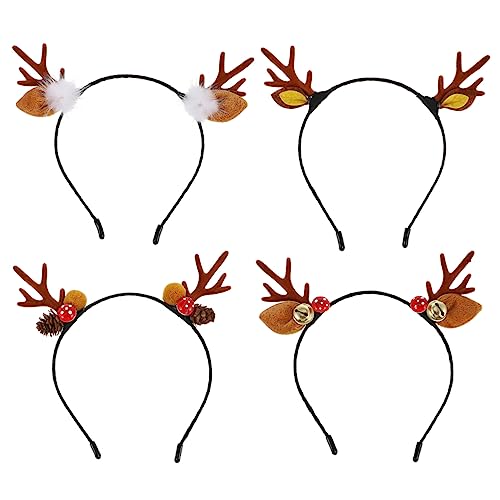 Ipetboom 4stücke Cartoon Weihnachts Haarreif Mit Rentier Geweih Und Pompons Lustige Haarschmuck Für Junge Mädchen Weihnachtsaccessoires Für Partys Und Feiertage von Ipetboom