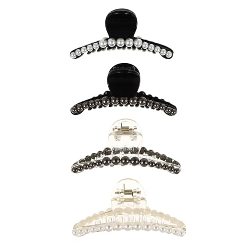 Ipetboom 4stücke Perlen Haarklammer Für Damen Chunky Jaw Clips Für Mädchen Haarschmuck Mit Weißen Und Schwarzen Perlen Geflochtene Spange Für Pferdeschwanz von Ipetboom