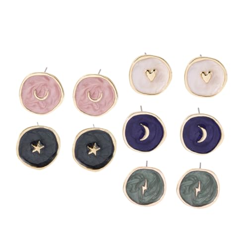 Ipetboom 5 Paare Ohrstecker mit Herz Mond und Stern Motiven Bunte Emaille Ohrringe für Damen und Mädchen Vielseitig Kombinierbarer Modeschmuck Leicht und Angenehm zu Tragen von Ipetboom