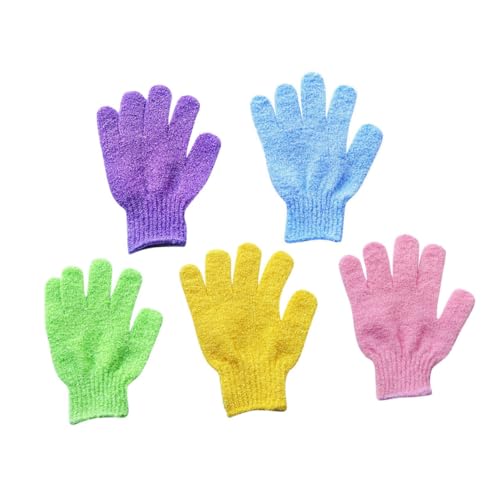 Ipetboom 5 Paare Peeling Handschuhe mit Fünf Fingern Dehnbar und Einheitsgröße Doppelseitige Badehandschuhe aus Weichem Material für Männer Frauen Sanften Körperpeeling und Hautreinigung von Ipetboom