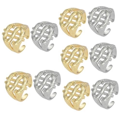 Ipetboom 5 Sätze Hip Hop Dollarzeichen Ringe Für Männer Verstellbare Offene Fingerringe Für Herren Modischer Schmuck Für Partys Und Anlässe Silber Gold 2 Stück * 5 von Ipetboom
