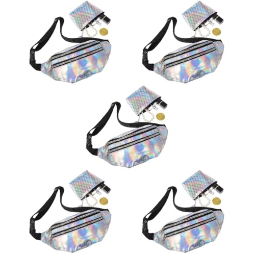 Ipetboom 5 Sätze Verstellbare Damen Hüfttasche aus Wasserfestem mit Schimmerndem Design und Kleinem Fischschuppen Münzbeutel für Joggen Wandern Radfahren und Festivals von Ipetboom