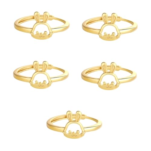 Ipetboom 5 Stück Bunny Ring Verstellbarer Finger Ring für Damen Kreativer Design Schmuck für Festivals Partys Alltagskleidung Perfektes für Modebewusste von Ipetboom