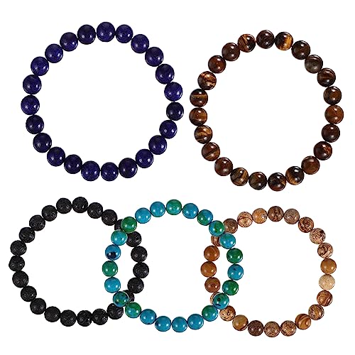 Ipetboom 5 Stück Herren Armbänder Achat Dehnbare Steinperlenarmbänder für Männer Designs Bild und Tigeraugenstein von Ipetboom