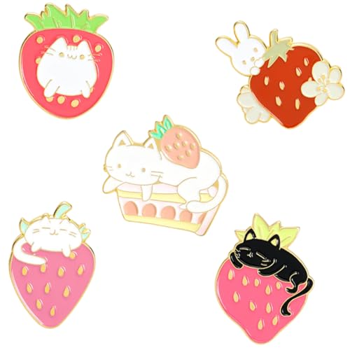 Ipetboom 5 Stück Niedliche Erdbeer broschen aus Langlebiger Cartoon anstecknadeln für Kleidung Rucksäcke und Taschen Modische Dekorative Pins für Frauen Hübsches Accessoire von Ipetboom