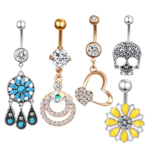 Ipetboom 5 Stück Teiliges Bananabell Bauchnabelpiercing Set Hochglanzpolierte Barbell Belly Rings Hautfreundlicher Körperschmuck für Damen für Alltag Party und Strand Langlebig und von Ipetboom