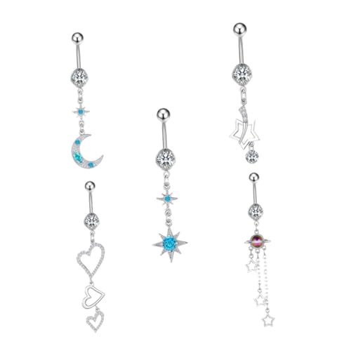 Ipetboom 5 Stück Teiliges Bauchnabelpiercing aus Chirurgenstahl mit Zirkonia Eleganter Körperschmuck für Damen Hautfreundlich und Langlebig Modisch für Partys und Alltag Geeignet von Ipetboom