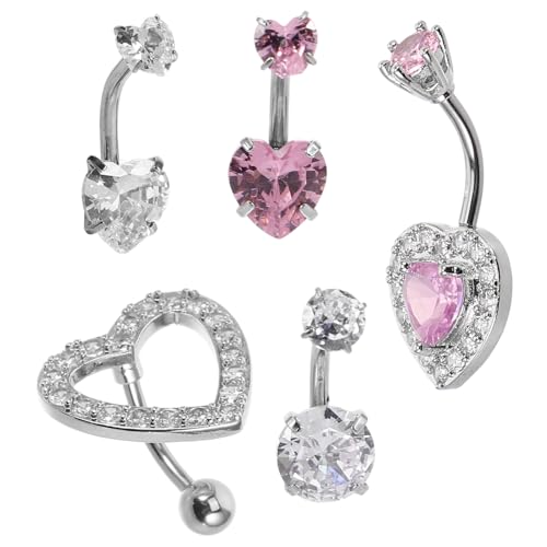 Ipetboom 5 Stück Teiliges Bauchnabelpiercing aus Edelstahl mit Funkelnden Zirkonia Herzförmiges Design Hautfreundlich Langlebig Modischer Schmuck für Damen und Mädchen zu Verschiedenen von Ipetboom