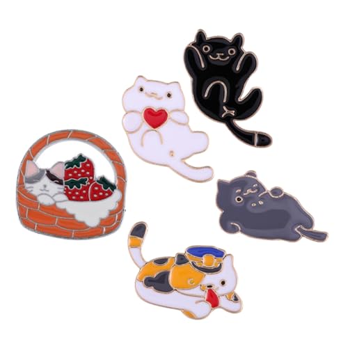 Ipetboom 5 Stück Teiliges Cartoon Katzen Anstecknadeln Metall Broschen für Kleidung Hüte Rucksäcke Süßes Design Langlebige Broschen Dekorative Anstecknadel für von Ipetboom