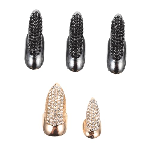 Ipetboom 5 Stück Teiliges Punk Fashion Accessoires Langgliedrige Fingerringe mit Funkelnden Strasssteinen Modische Schmuckdekoration für Auffälliges Nageldesign Langlebig und Vielseitig von Ipetboom