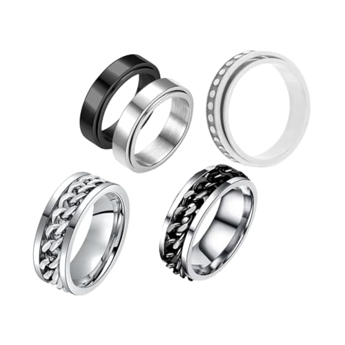 Ipetboom 5 Stück Teiliges Titanium Drehbare Fidget Ringe Set Geräuschlos Drehbare Finger Ringe zur Stressreduktion Eleganter Bead Band Ring für Damen und Herren Modisch und Vielseitig für von Ipetboom