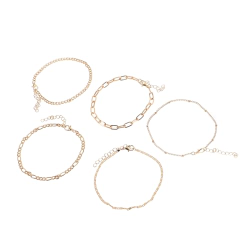 Ipetboom 5 Stück Teiliges Verstellbares Fußkettchen Set Damen aus Rostfreiem Metall Vintage Style Individuell Anpassbar Modischer Fußschmuck für Frauen Passend für Verschiedene Fußgrößen von Ipetboom