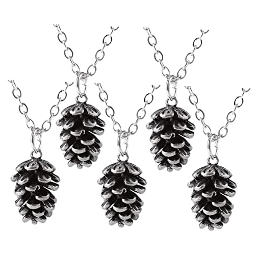 Ipetboom 5 Stück Teiliges Weihnachtsdekoration Halsketten mit Silberfarbenem Pinienzapfen Anhänger Langlebig Geformt für Weihnachts und Neujahrsfeiern Stilvoll und Vielseitig Kombinierbar von Ipetboom