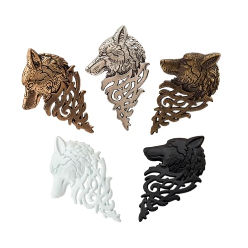 Ipetboom 5 Stück Teiliges Wolfskopf Anstecknadeln aus Legierung Vintage Brosche für Herren Vielseitiger Anzug und Hemd Schmuck Modisches Accessoire für Party und Geschenk Zufällige Farbe von Ipetboom