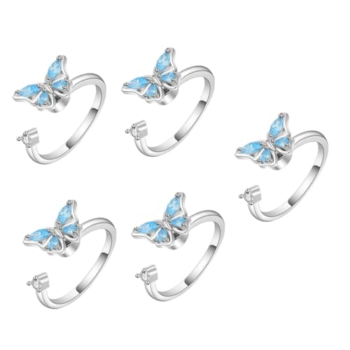 Ipetboom 5 Stück Verstellbarer Schmetterlingsring für Frauen Offener Ring in Platinfarbe Eleganter Schmuck für Geburtstage Valentinstag Besondere Anlässe von Ipetboom