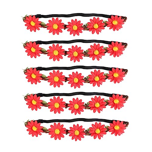 Ipetboom 5St Haargummis für Mädchen Tiara- Boho Stirnband Haarband Sonnenblumenkranz Haarschmuck mit Blumen die Blumen Kopfbedeckung künstliche Heiligenschein Braut Krone rot von Ipetboom