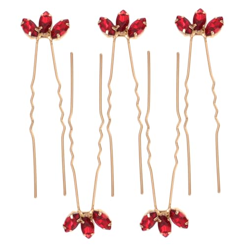 Ipetboom 5stücke Strass-haarspangen Aus Zinklegierung Mit Roten Marquise-strasssteinen U-förmige Haarnadeln Haarschmuck Für Hochzeit Abschlussball Und Party von Ipetboom