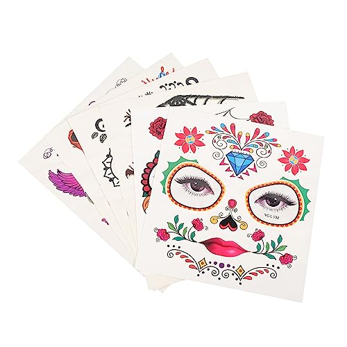 Ipetboom 6 Blätter Halloween-gesichtsaufkleber Aufkleber Mit Blumentattoos Gesichtsabziehbilder Halloween Make -up -aufkleber Schädel-aufkleber -aufkleber Wassertransferdruck von Ipetboom