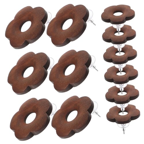 Ipetboom 6 Paare Holz Blumen Ohrringe für Damen Dekorative Ohrstecker Leicht und Vielseitig für Verschiedene Anlässe Kombinieren mit Jedem Outfit von Ipetboom